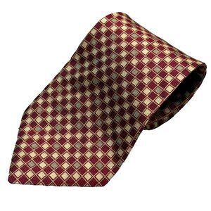 Hermes Tie Woven Box Pattern Paris 100% Silk Made in France Red 4"